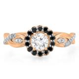 0.75 Carat (ctw) 14K Rose Gold Round Cut Black & White Diamond Ladies Bridal Swirl Split Shank Halo Engagement Ring 3/4 CT