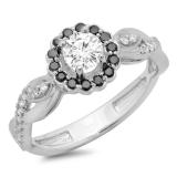 0.75 Carat (ctw) 14K White Gold Round Cut Black & White Diamond Ladies Bridal Swirl Split Shank Halo Engagement Ring 3/4 CT