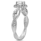 0.75 Carat (ctw) 14K White Gold Round Cut Black & White Diamond Ladies Bridal Swirl Split Shank Halo Engagement Ring 3/4 CT
