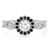 0.75 Carat (ctw) 14K White Gold Round Cut Black & White Diamond Ladies Bridal Swirl Split Shank Halo Engagement Ring 3/4 CT