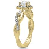 0.75 Carat (ctw) 14K Yellow Gold Round Cut Black & White Diamond Ladies Bridal Swirl Split Shank Halo Engagement Ring 3/4 CT