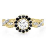 0.75 Carat (ctw) 14K Yellow Gold Round Cut Black & White Diamond Ladies Bridal Swirl Split Shank Halo Engagement Ring 3/4 CT