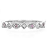 0.10 Carat (ctw) 10K White Gold Round Pink Sapphire & Diamond Ladies Vintage Style Milgrain Stackable Wedding Band 1/10 CT
