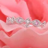 0.10 Carat (ctw) 10K White Gold Round Pink Sapphire & Diamond Ladies Vintage Style Milgrain Stackable Wedding Band 1/10 CT