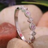0.10 Carat (ctw) 10K White Gold Round Pink Sapphire & Diamond Ladies Vintage Style Milgrain Stackable Wedding Band 1/10 CT