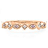 0.10 Carat (ctw) 14K Rose Gold Round Pink Sapphire & Diamond Ladies Vintage Style Milgrain Stackable Wedding Band 1/10 CT