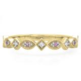 0.10 Carat (ctw) 14K Yellow Gold Round Pink Sapphire & Diamond Ladies Vintage Style Milgrain Stackable Wedding Band 1/10 CT