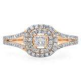 0.55 Carat (ctw) 10K Rose Gold Princess & Round Cut Diamond Ladies Split Shank Vintage Style Bridal Halo Engagement Ring 1/2 CT