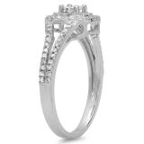 0.55 Carat (ctw) 10K White Gold Princess & Round Cut Diamond Ladies Split Shank Vintage Style Bridal Halo Engagement Ring 1/2 CT
