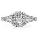 0.55 Carat (ctw) 10K White Gold Princess & Round Cut Diamond Ladies Split Shank Vintage Style Bridal Halo Engagement Ring 1/2 CT