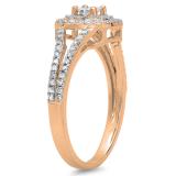 0.55 Carat (ctw) 14K Rose Gold Princess & Round Cut Diamond Ladies Split Shank Vintage Style Bridal Halo Engagement Ring 1/2 CT