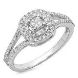 0.55 Carat (ctw) 14K White Gold Princess & Round Cut Diamond Ladies Split Shank Vintage Style Bridal Halo Engagement Ring 1/2 CT