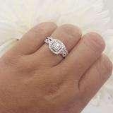 0.95 Carat (ctw) 10K White Gold Round Cut White Diamond Ladies Swirl Bridal Split Shank Halo Engagement Ring With Matching Band Set 1 CT