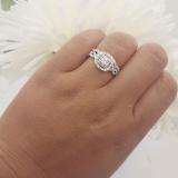 0.95 Carat (ctw) 10K White Gold Round Cut White Diamond Ladies Swirl Bridal Split Shank Halo Engagement Ring With Matching Band Set 1 CT