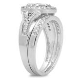 1.10 Carat (ctw) 10K White Gold Round Cut Diamond Ladies Split Shank Cluster Style Engagement Ring With Matching Band Set 1 CT