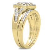 1.10 Carat (ctw) 10K Yellow Gold Round Cut Diamond Ladies Split Shank Cluster Style Engagement Ring With Matching Band Set 1 CT