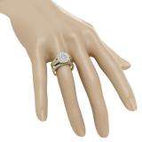 1.10 Carat (ctw) 10K Yellow Gold Round Cut Diamond Ladies Split Shank Cluster Style Engagement Ring With Matching Band Set 1 CT
