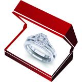 0.40 Carat (ctw) 18K White Gold Princess & Round Cut Diamond Ladies Split Shank Halo Bridal Engagement Ring With Matching Band Set
