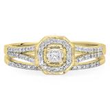 0.40 Carat (ctw) 18K Yellow Gold Princess & Round Cut Diamond Ladies Split Shank Halo Bridal Engagement Ring With Matching Band Set