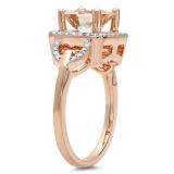 2.15 Carat (ctw) 10K Rose Gold Cushion Cut Morganite & Round Cut White Diamond Ladies Bridal Halo Style Engagement Ring