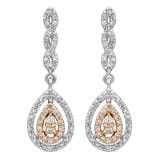 0.50 Carat (ctw) 10K Rose & White Gold White Diamond Ladies Teardrop Style Drop Earrings 1/2 CT