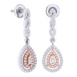 0.50 Carat (ctw) 14K Rose & White Gold White Diamond Ladies Teardrop Style Drop Earrings 1/2 CT