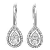 0.55 Carat (ctw) 14K White Gold Round White Diamond Ladies Pear-shaped Drop Earrings 1/2 CT