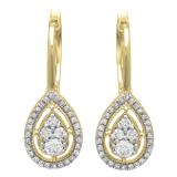 0.55 Carat (ctw) 14K Yellow Gold Round White Diamond Ladies Pear-shaped Drop Earrings 1/2 CT
