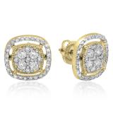1.00 Carat (ctw) 10K Yellow Gold Round Cut White Diamond Ladies Cluster Style Stud Earrings 1 CT