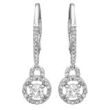 0.50 Carat (ctw) 10K White Gold Round Cut White Diamond Ladies Halo Style Dangling Drop Earrings 1/2 CT