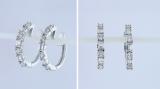 0.45 Carat (ctw) 10K White Gold Round & Baguette Cut White Diamond Ladies Huggies Hoop Earrings 1/2 CT