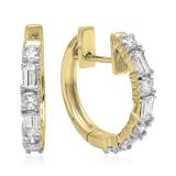 0.45 Carat (ctw) 10K Yellow Gold Round & Baguette Cut White Diamond Ladies Huggies Hoop Earrings 1/2 CT