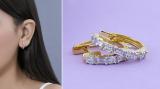0.45 Carat (ctw) 10K Yellow Gold Round & Baguette Cut White Diamond Ladies Huggies Hoop Earrings 1/2 CT