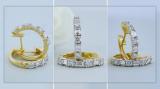 0.45 Carat (ctw) 10K Yellow Gold Round & Baguette Cut White Diamond Ladies Huggies Hoop Earrings 1/2 CT
