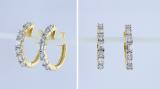 0.45 Carat (ctw) 10K Yellow Gold Round & Baguette Cut White Diamond Ladies Huggies Hoop Earrings 1/2 CT