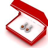 2.20 Carat (ctw) 10K White Gold Heart Cut Red Garnet & Round Cut White Diamond Ladies Heart Dangling Earrings
