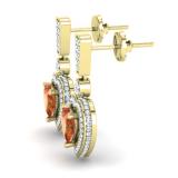 2.20 Carat (ctw) 18K Yellow Gold Heart Cut Red Garnet & Round Cut White Diamond Ladies Heart Dangling Earrings