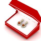 2.20 Carat (ctw) 18K Yellow Gold Heart Cut Red Garnet & Round Cut White Diamond Ladies Heart Dangling Earrings