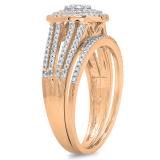 0.55 Carat (ctw) 10K Rose Gold Round Cut Diamond Ladies Split Shank Bridal Cluster Engagement Ring With Matching Band Set 1/2 CT