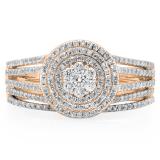 0.55 Carat (ctw) 10K Rose Gold Round Cut Diamond Ladies Split Shank Bridal Cluster Engagement Ring With Matching Band Set 1/2 CT