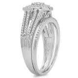 0.55 Carat (ctw) 10K White Gold Round Cut Diamond Ladies Split Shank Bridal Cluster Engagement Ring With Matching Band Set 1/2 CT
