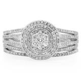 0.55 Carat (ctw) 10K White Gold Round Cut Diamond Ladies Split Shank Bridal Cluster Engagement Ring With Matching Band Set 1/2 CT