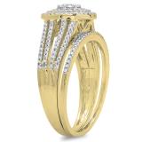 0.55 Carat (ctw) 10K Yellow Gold Round Cut Diamond Ladies Split Shank Bridal Cluster Engagement Ring With Matching Band Set 1/2 CT