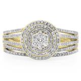 0.55 Carat (ctw) 10K Yellow Gold Round Cut Diamond Ladies Split Shank Bridal Cluster Engagement Ring With Matching Band Set 1/2 CT