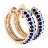 1.00 Carat (ctw) 10K Rose Gold Round Blue Sapphire & White Diamond Ladies Pave Set Huggies Hoop Earrings 1 CT