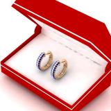 1.00 Carat (ctw) 10K Rose Gold Round Blue Sapphire & White Diamond Ladies Pave Set Huggies Hoop Earrings 1 CT