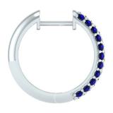 1.00 Carat (ctw) 10K White Gold Round Blue Sapphire & White Diamond Ladies Pave Set Huggies Hoop Earrings 1 CT