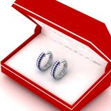 1.00 Carat (ctw) 10K White Gold Round Blue Sapphire & White Diamond Ladies Pave Set Huggies Hoop Earrings 1 CT