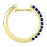 1.00 Carat (ctw) 10K Yellow Gold Round Blue Sapphire & White Diamond Ladies Pave Set Huggies Hoop Earrings 1 CT