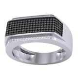 0.40 Carat (ctw) Sterling Silver Round Black & White Diamond Men's Flashy Hip Hop Pinky Ring